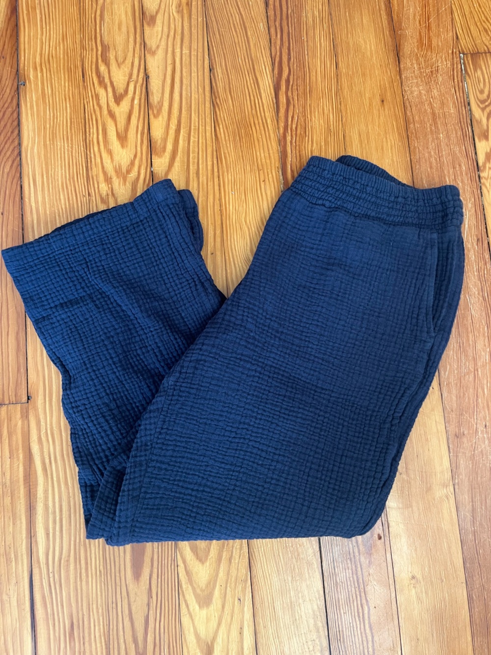 J. Jill Women’s Navy Blue Crepe Textured Wide Leg Elastic Casual Lounge Pants